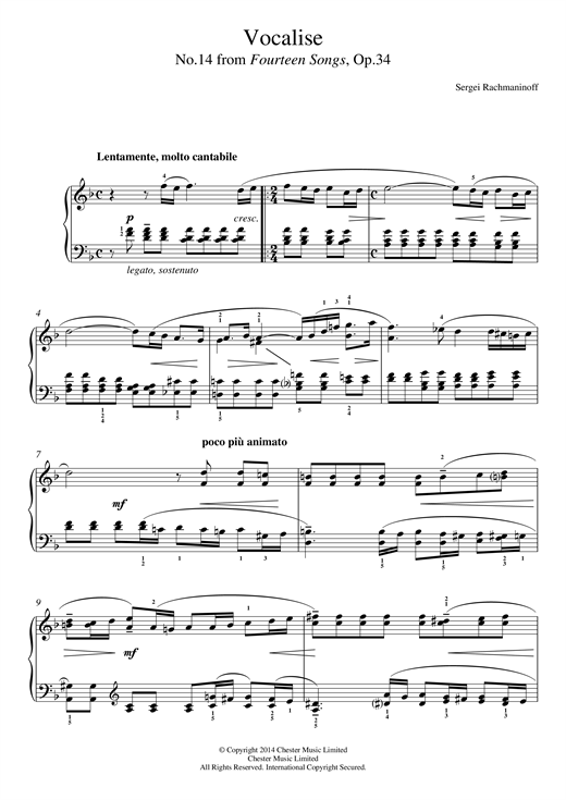 Download Sergei Rachmaninoff Vocalise (No.14 from Fourteen Songs, Op.34) Sheet Music and learn how to play Easy Piano PDF digital score in minutes