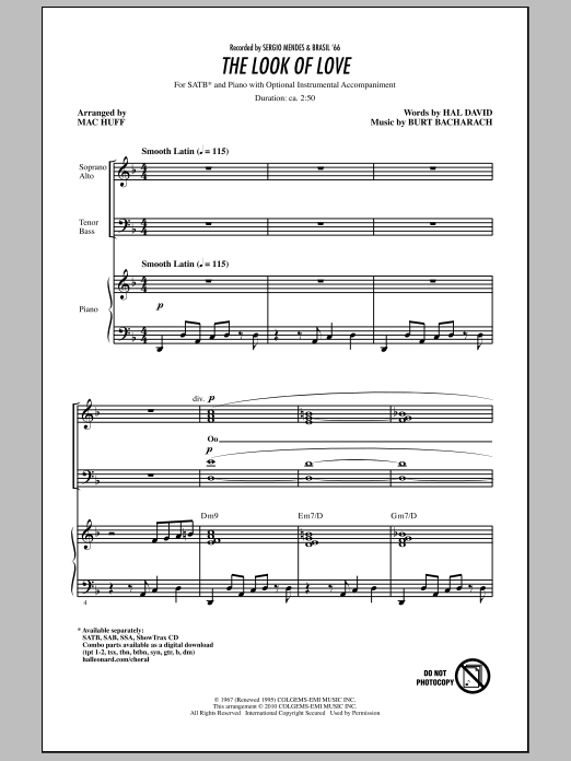 Download Mac Huff The Look Of Love Sheet Music and learn how to play SATB Choir PDF digital score in minutes