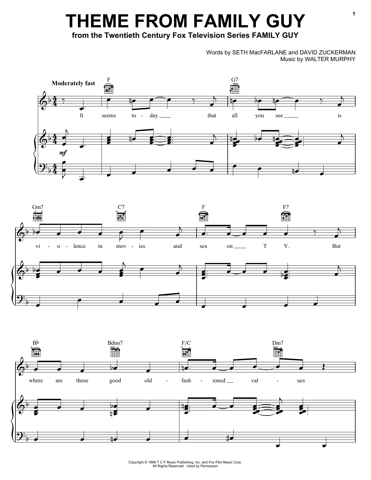 Download Seth MacFarlane Theme From Family Guy Sheet Music and learn how to play Piano (Big Notes) PDF digital score in minutes