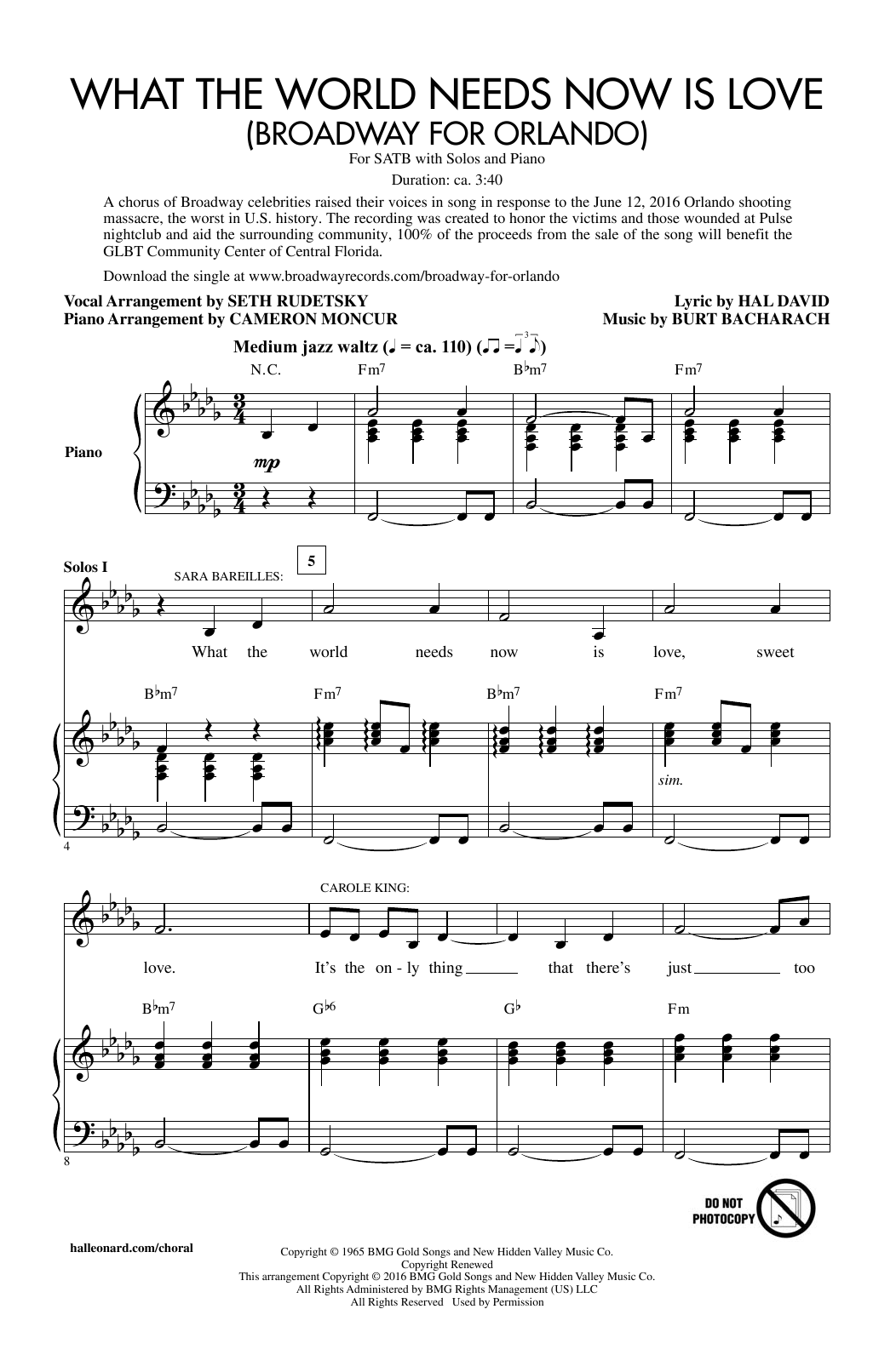 Download Seth Rudetsky What The World Needs Now Is Love Sheet Music and learn how to play SATB PDF digital score in minutes