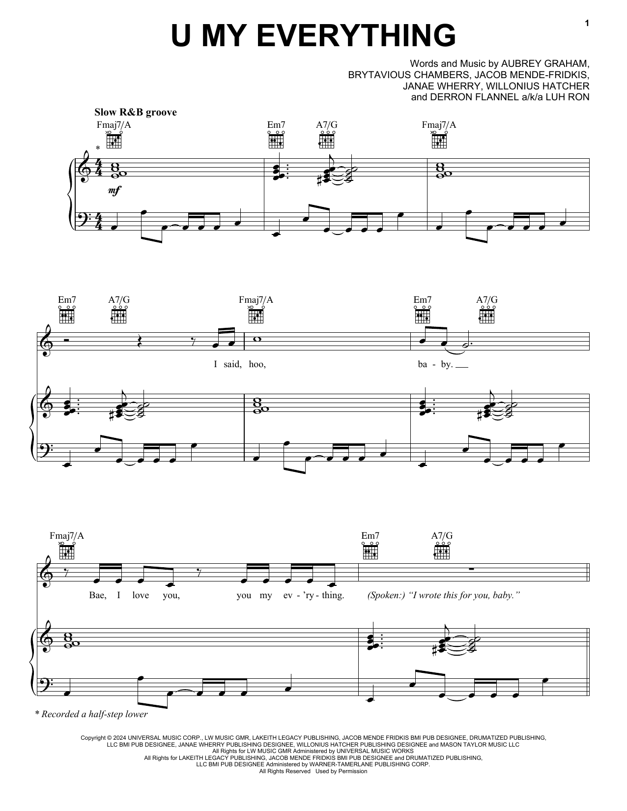 Download Sexyy Red & Drake U My Everything Sheet Music and learn how to play Piano, Vocal & Guitar Chords (Right-Hand Melody) PDF digital score in minutes