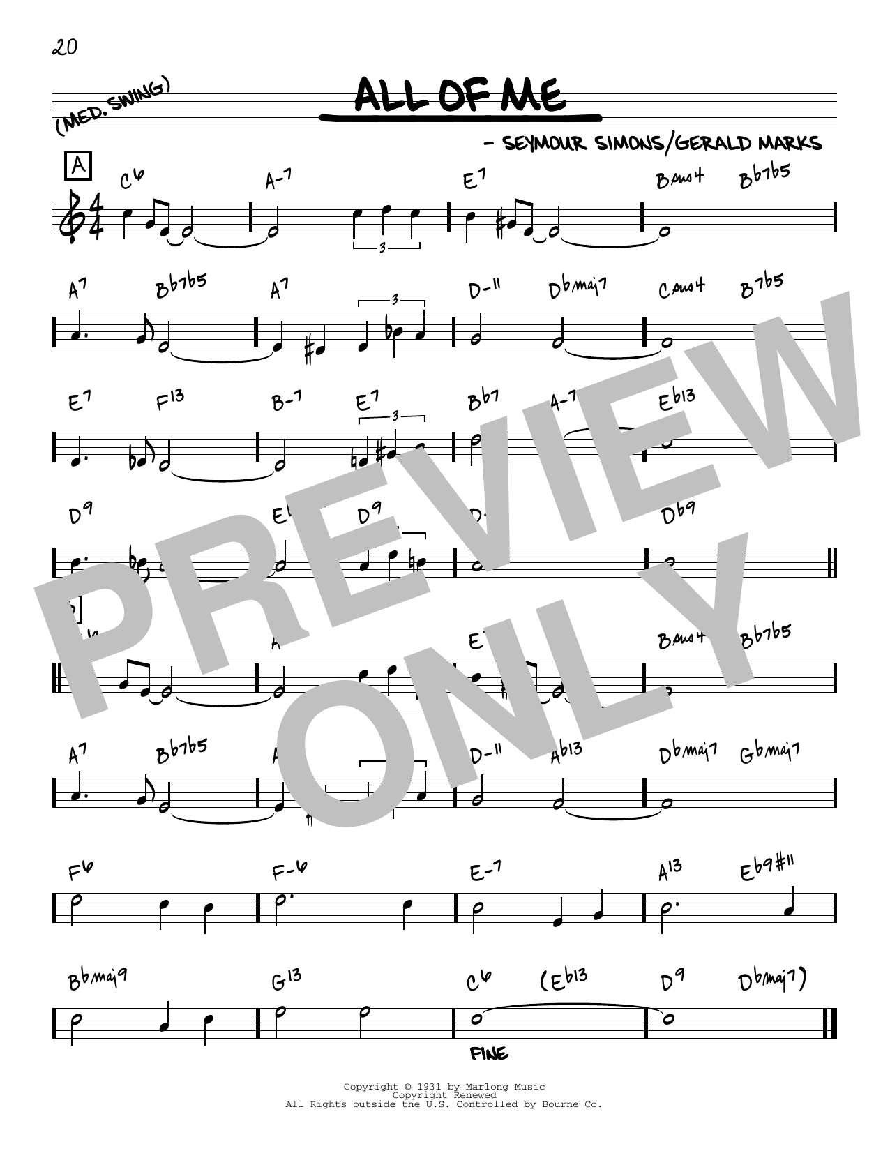 Download Seymour Simons and Gerald Marks All Of Me [Reharmonized version] (arr. Jack Grassel) Sheet Music and learn how to play Real Book – Melody & Chords PDF digital score in minutes