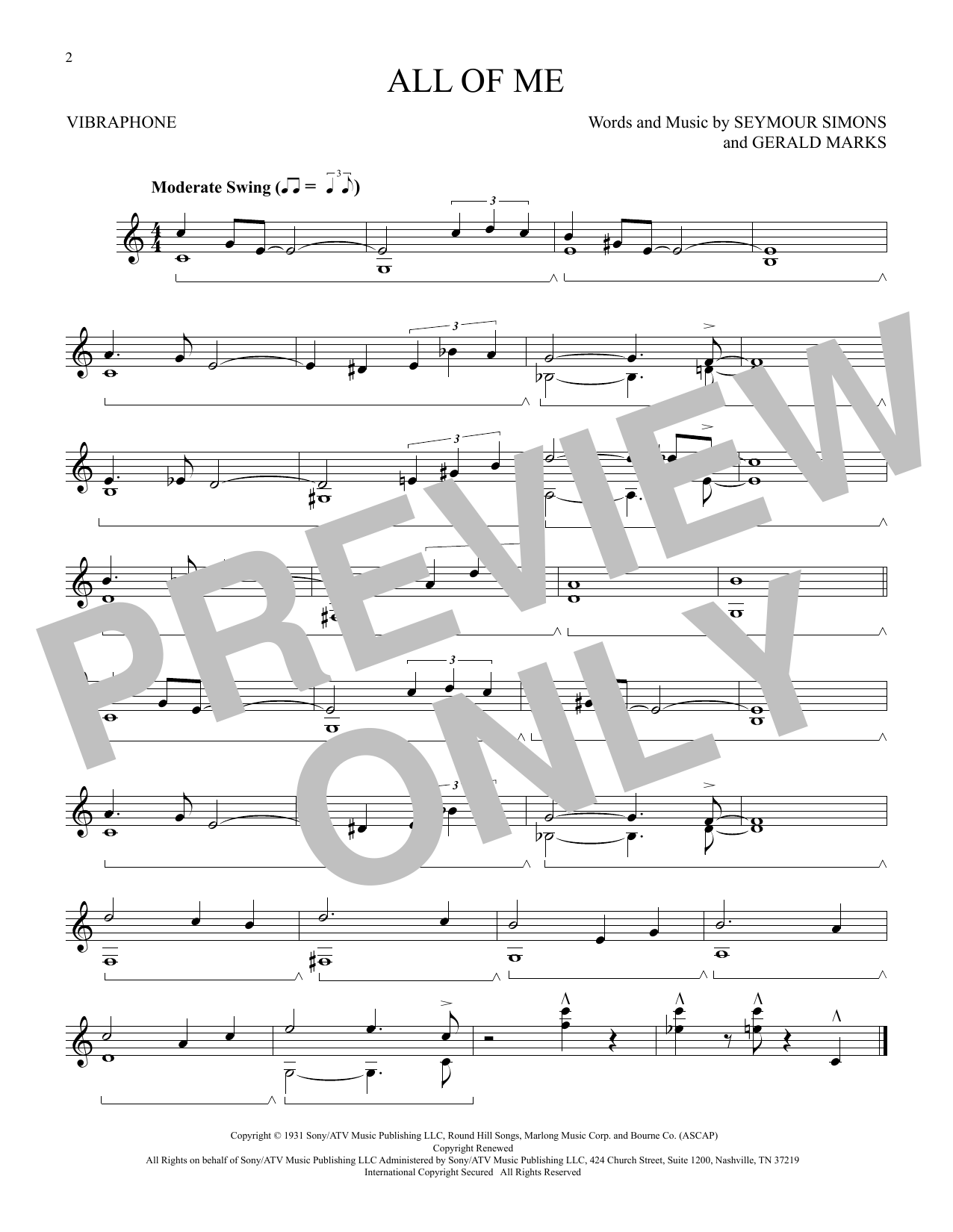 Download Seymour Simons and Gerald Marks All Of Me Sheet Music and learn how to play Vibraphone Solo PDF digital score in minutes