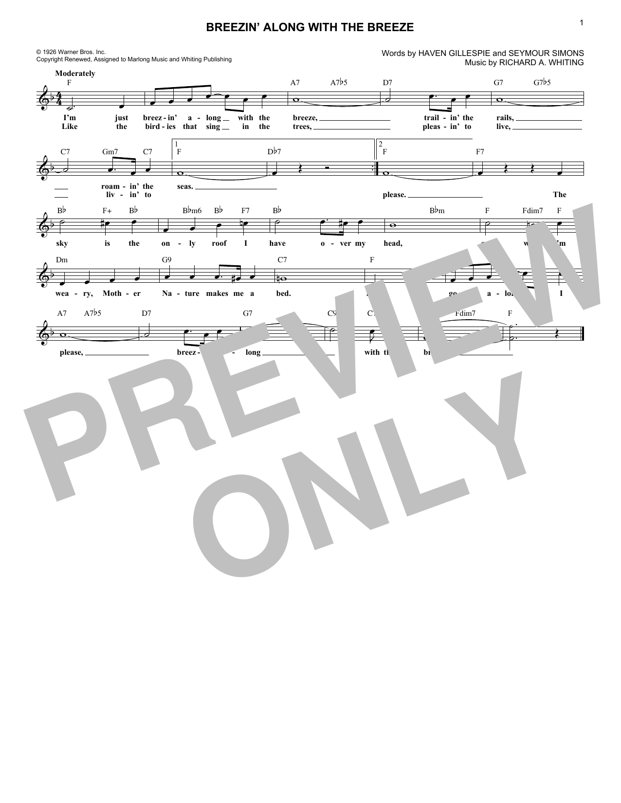 Download Seymour Simons Breezin' Along With The Breeze Sheet Music and learn how to play Melody Line, Lyrics & Chords PDF digital score in minutes