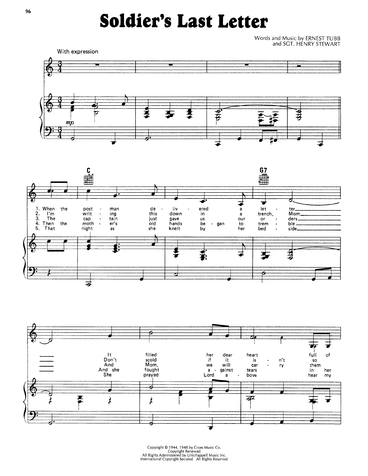 Download Sgt. Henry Stewart Soldier's Last Letter Sheet Music and learn how to play Piano, Vocal & Guitar Chords (Right-Hand Melody) PDF digital score in minutes