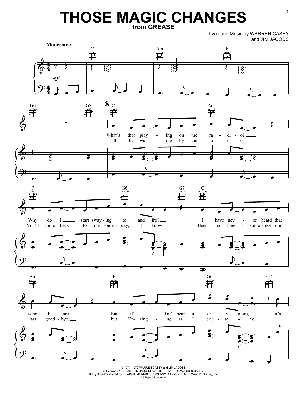 Download Sha Na Na Those Magic Changes (from Grease) Sheet Music and learn how to play Piano, Vocal & Guitar Chords (Right-Hand Melody) PDF digital score in minutes