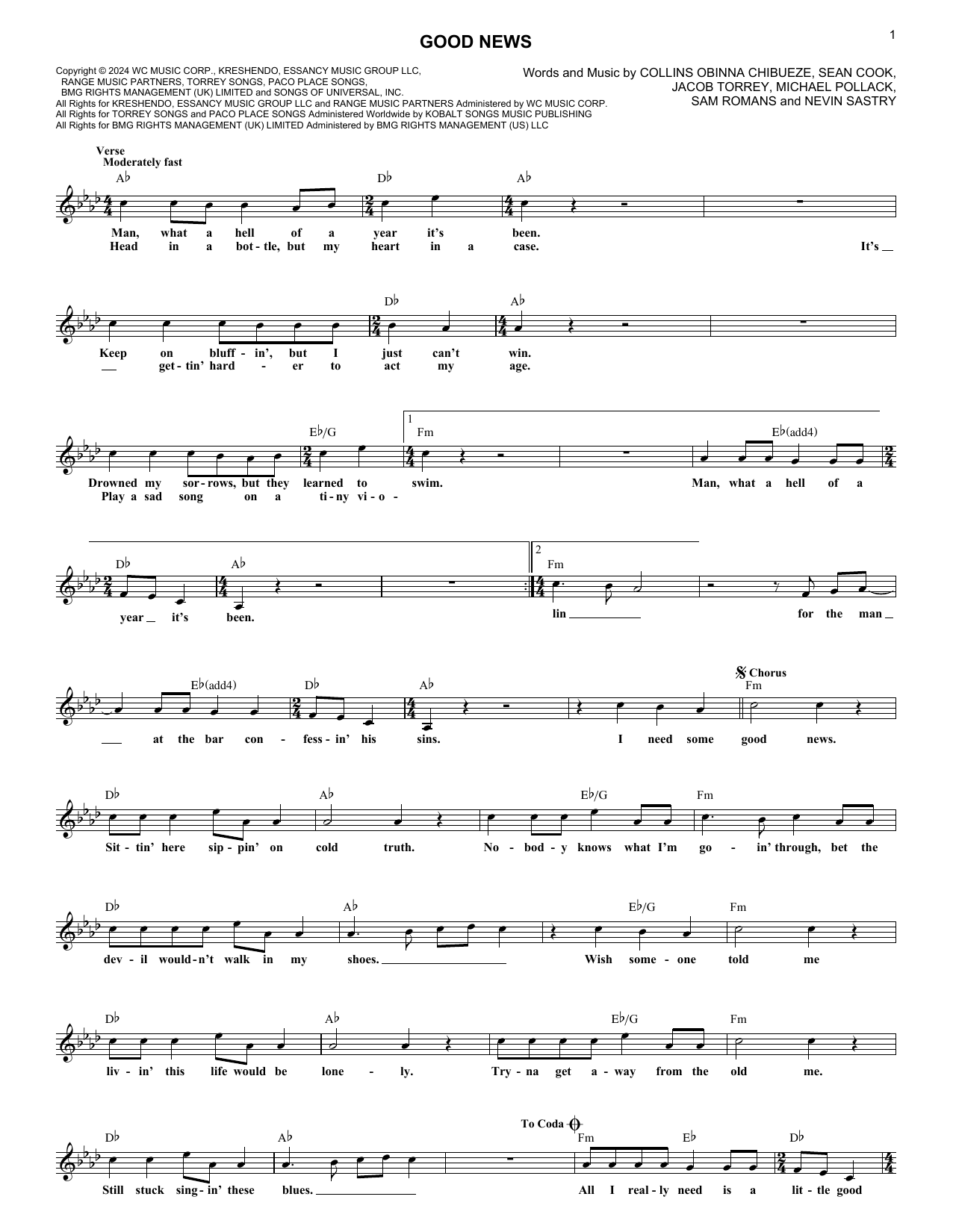 Download Shaboozey Good News Sheet Music and learn how to play Super Easy Piano PDF digital score in minutes