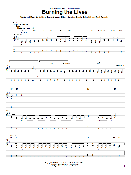 Download Shadows Fall Burning The Lives Sheet Music and learn how to play Guitar Tab PDF digital score in minutes