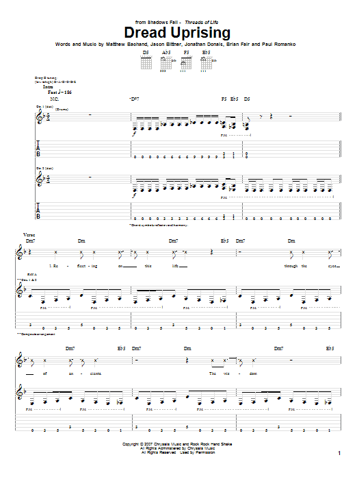 Download Shadows Fall Dread Uprising Sheet Music and learn how to play Guitar Tab PDF digital score in minutes