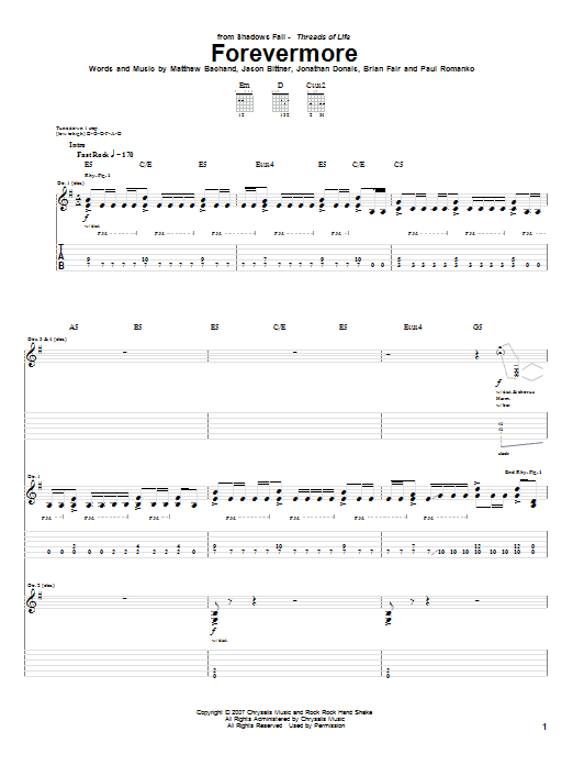 Download Shadows Fall Forevermore Sheet Music and learn how to play Guitar Tab PDF digital score in minutes