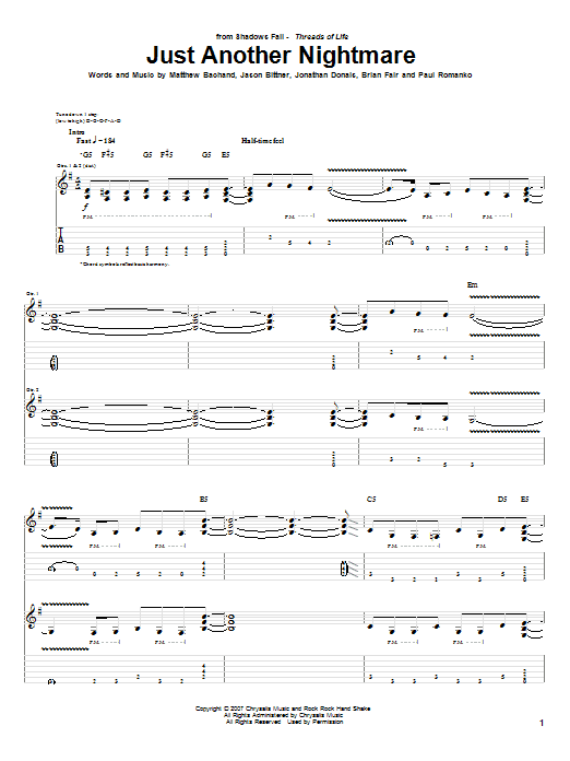Download Shadows Fall Just Another Nightmare Sheet Music and learn how to play Guitar Tab PDF digital score in minutes