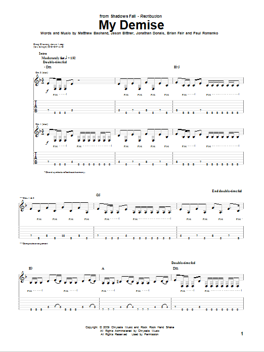 Download Shadows Fall My Demise Sheet Music and learn how to play Guitar Tab PDF digital score in minutes