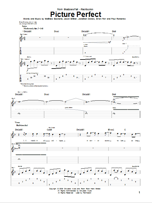 Download Shadows Fall Picture Perfect Sheet Music and learn how to play Guitar Tab PDF digital score in minutes