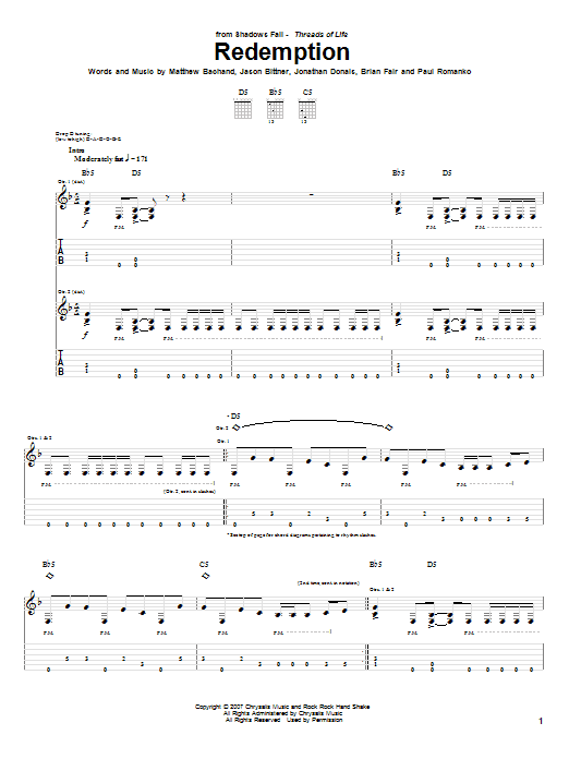 Download Shadows Fall Redemption Sheet Music and learn how to play Guitar Tab PDF digital score in minutes