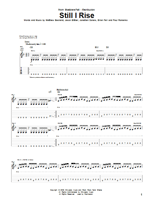 Download Shadows Fall Still I Rise Sheet Music and learn how to play Guitar Tab PDF digital score in minutes