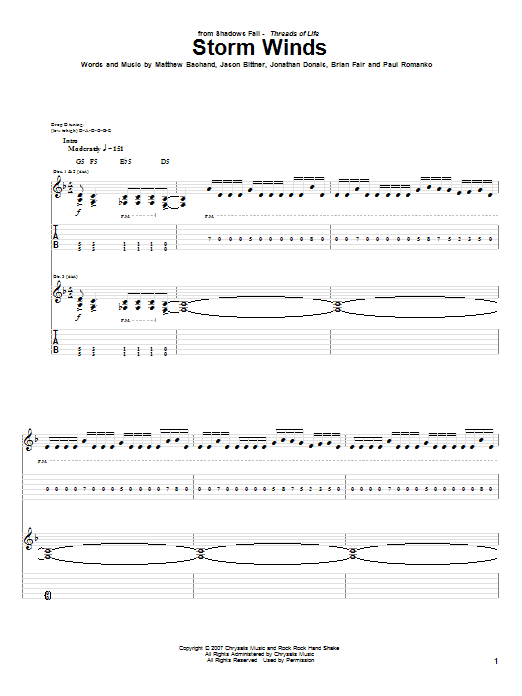 Download Shadows Fall Storm Winds Sheet Music and learn how to play Guitar Tab PDF digital score in minutes