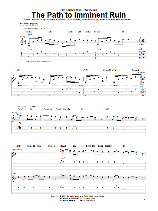 Download Shadows Fall The Path To Imminent Ruin Sheet Music and learn how to play Guitar Tab PDF digital score in minutes