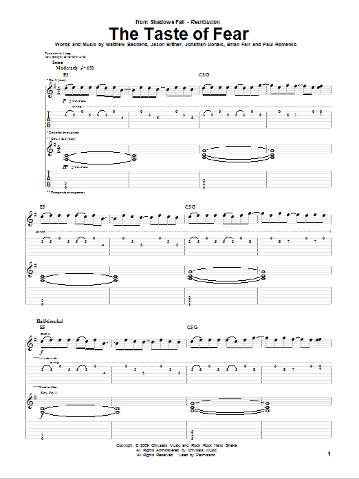 Download Shadows Fall The Taste Of Fear Sheet Music and learn how to play Guitar Tab PDF digital score in minutes