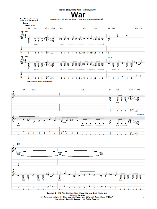 Download Shadows Fall War Sheet Music and learn how to play Guitar Tab PDF digital score in minutes