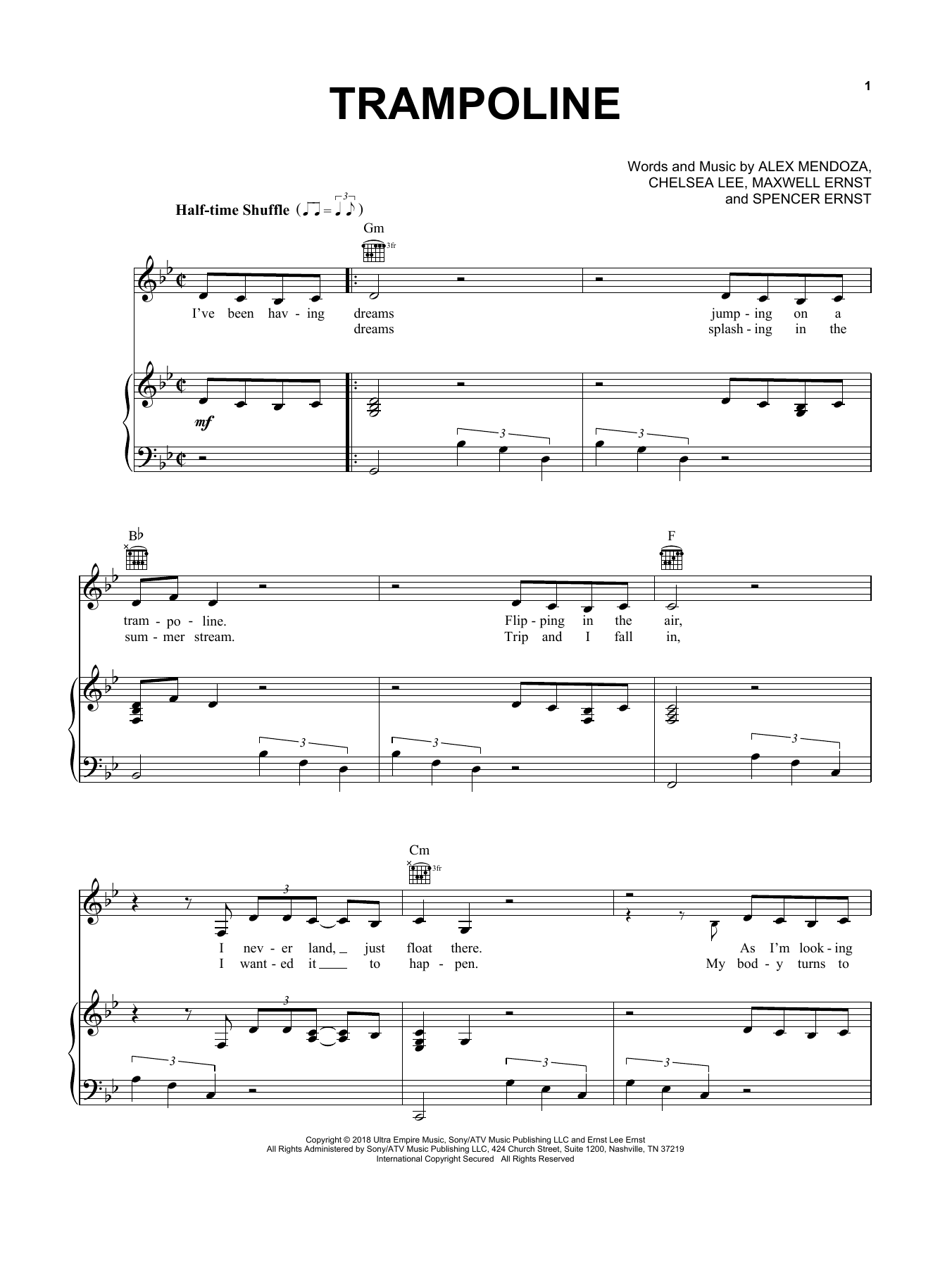 Download SHAED Trampoline Sheet Music and learn how to play Piano, Vocal & Guitar Chords (Right-Hand Melody) PDF digital score in minutes
