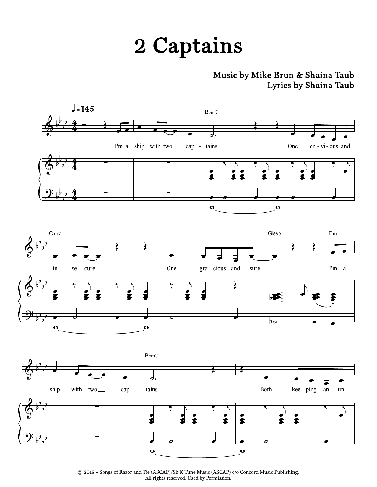 Download Shaina Taub 2 Captains Sheet Music and learn how to play Piano & Vocal PDF digital score in minutes