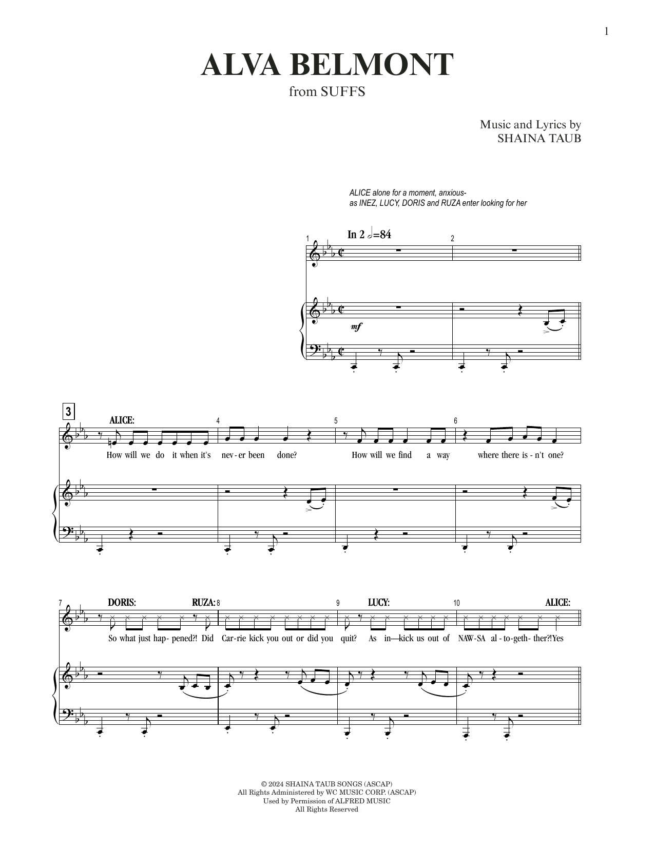 Download Shaina Taub Alva Belmont (from Suffs) Sheet Music and learn how to play Piano & Vocal PDF digital score in minutes