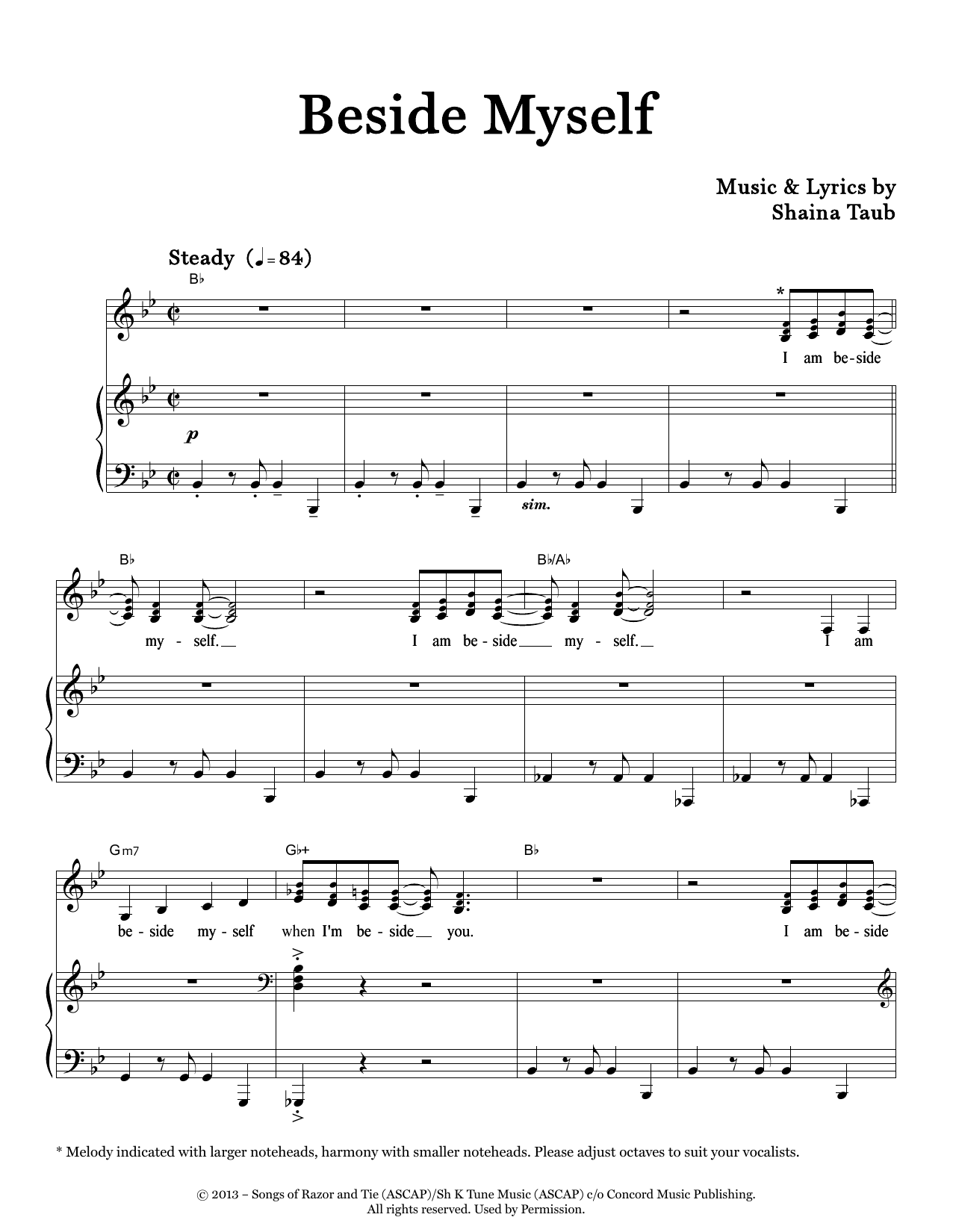 Download Shaina Taub Beside Myself Sheet Music and learn how to play Piano & Vocal PDF digital score in minutes