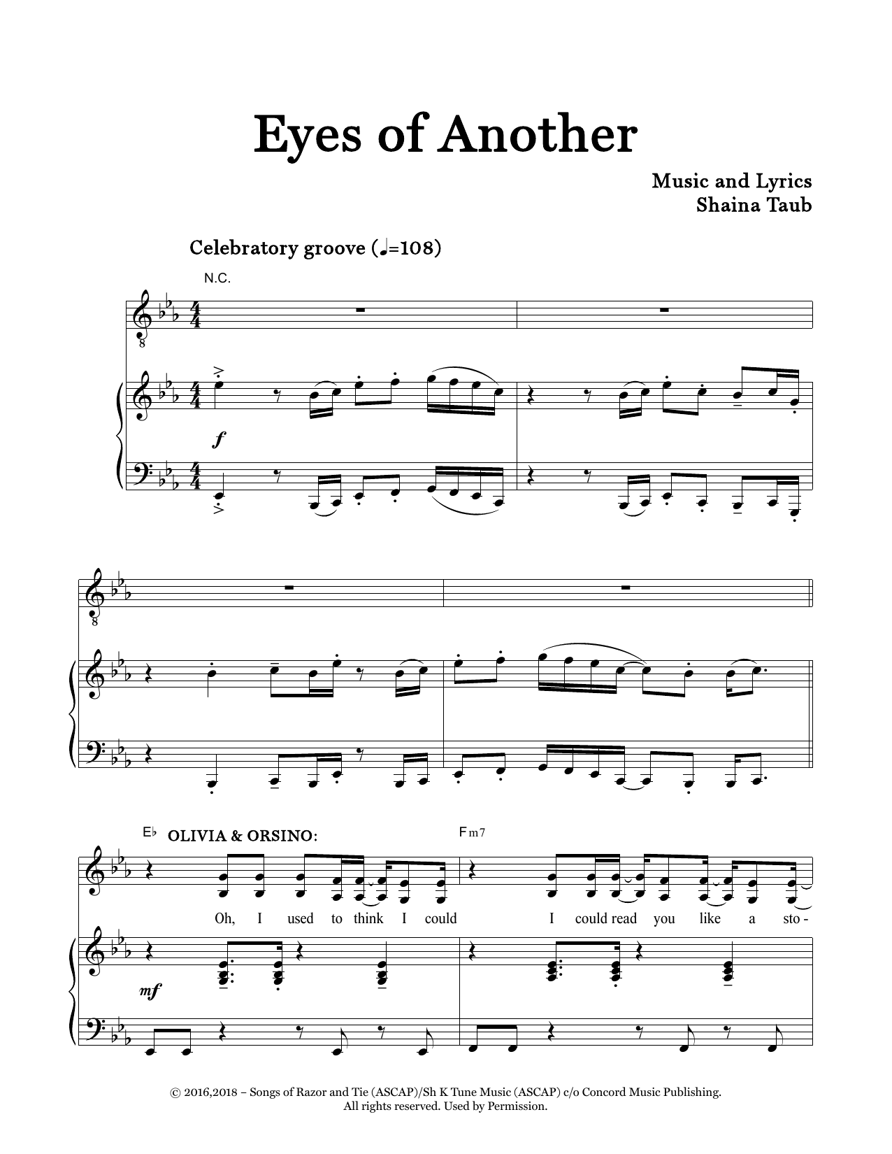 Download Shaina Taub Eyes Of Another (from Twelfth Night) Sheet Music and learn how to play Piano & Vocal PDF digital score in minutes