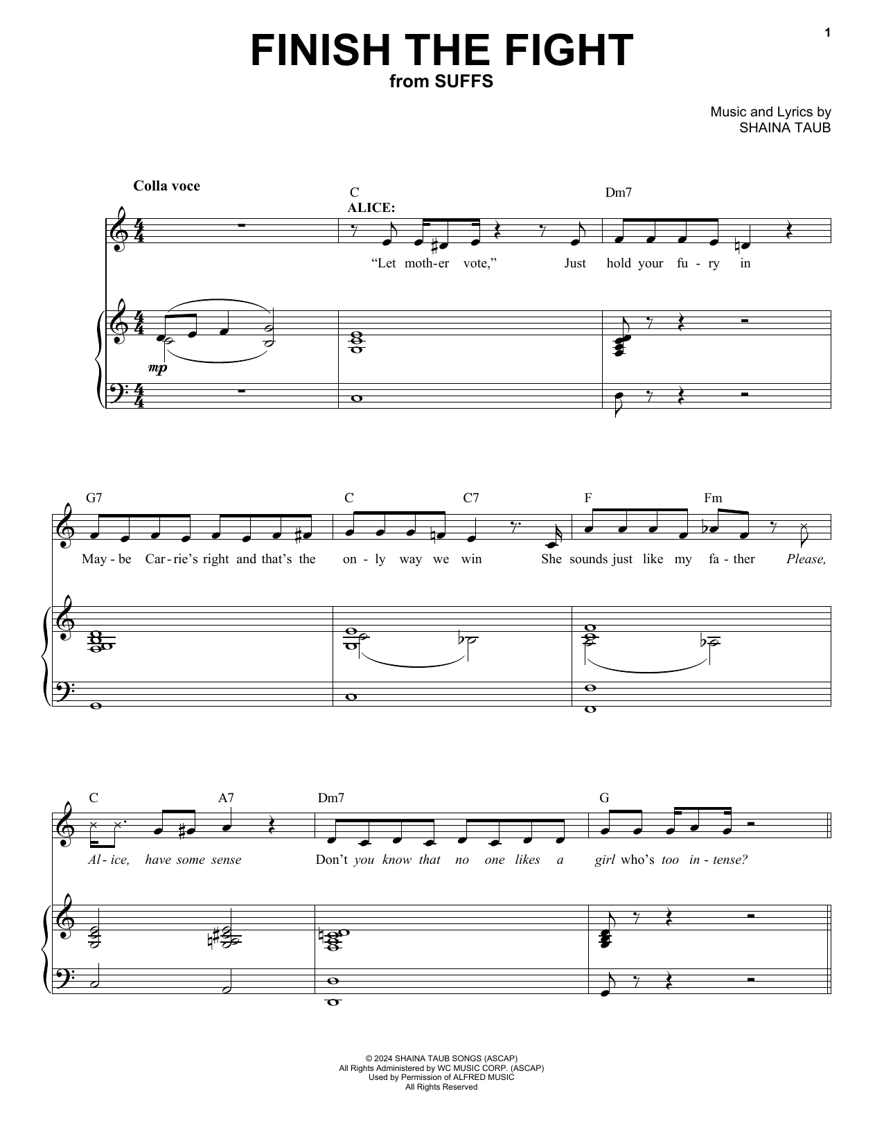 Download Shaina Taub Finish The Fight (from Suffs) Sheet Music and learn how to play Piano & Vocal PDF digital score in minutes