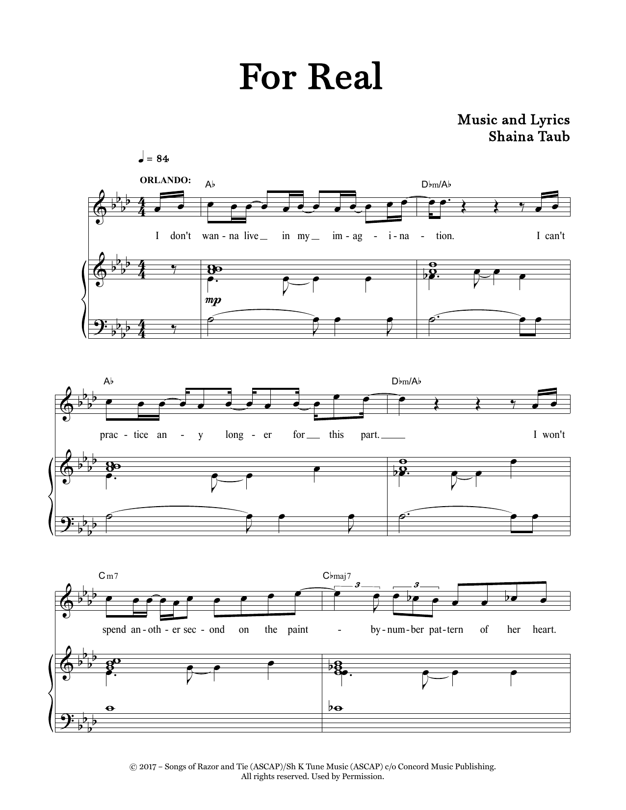 Download Shaina Taub For Real (from As You Like It) Sheet Music and learn how to play Piano & Vocal PDF digital score in minutes