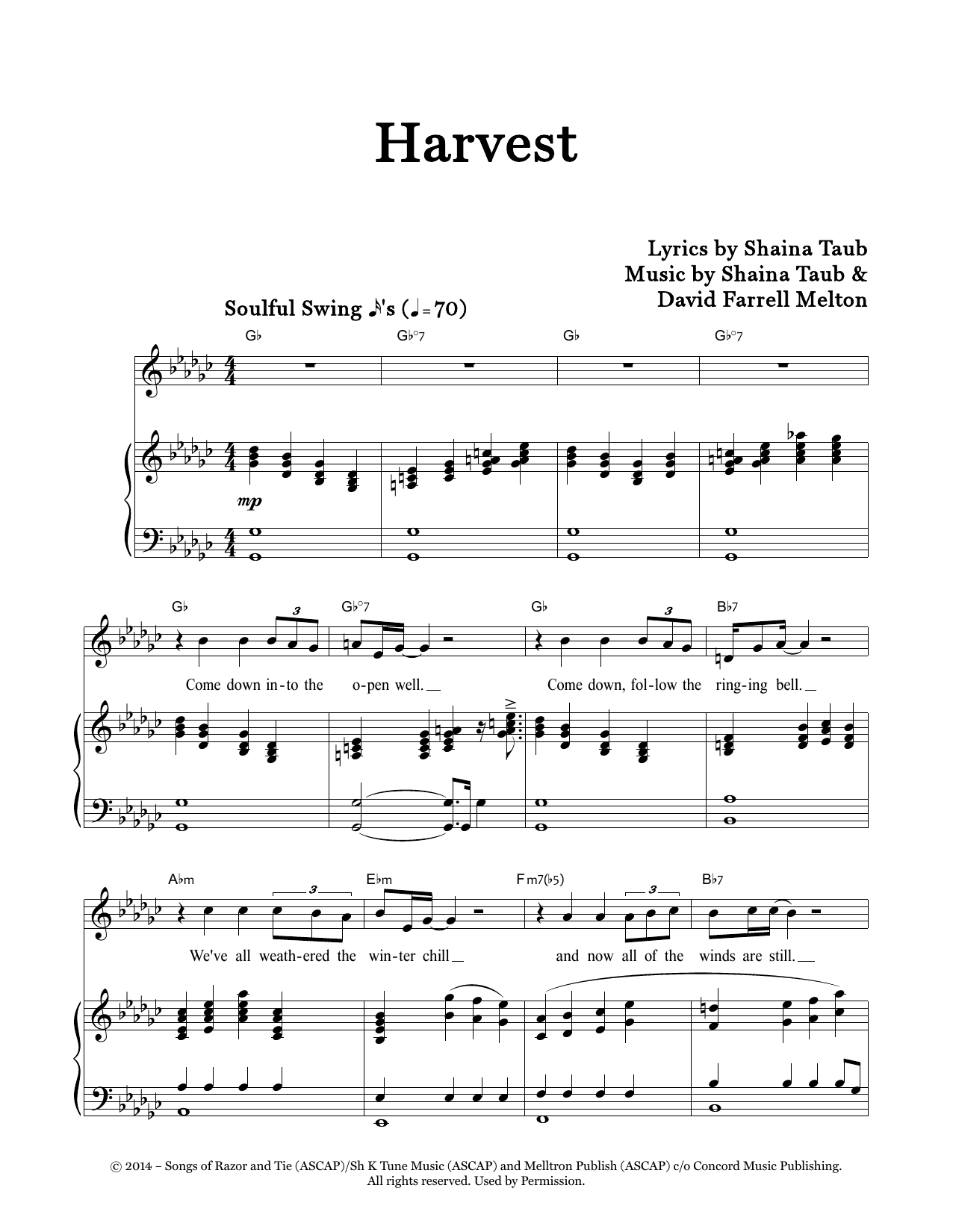 Download Shaina Taub Harvest Sheet Music and learn how to play Piano & Vocal PDF digital score in minutes