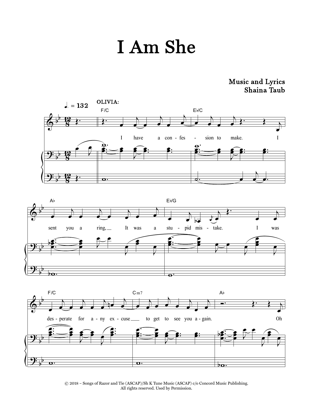 Download Shaina Taub I Am She (from Twelfth Night) Sheet Music and learn how to play Piano & Vocal PDF digital score in minutes