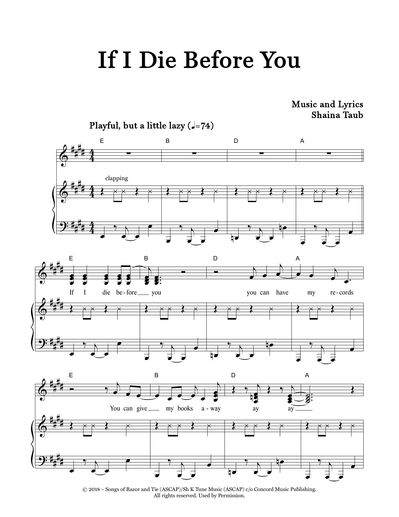 Download Shaina Taub If I Die Before You Sheet Music and learn how to play Piano & Vocal PDF digital score in minutes