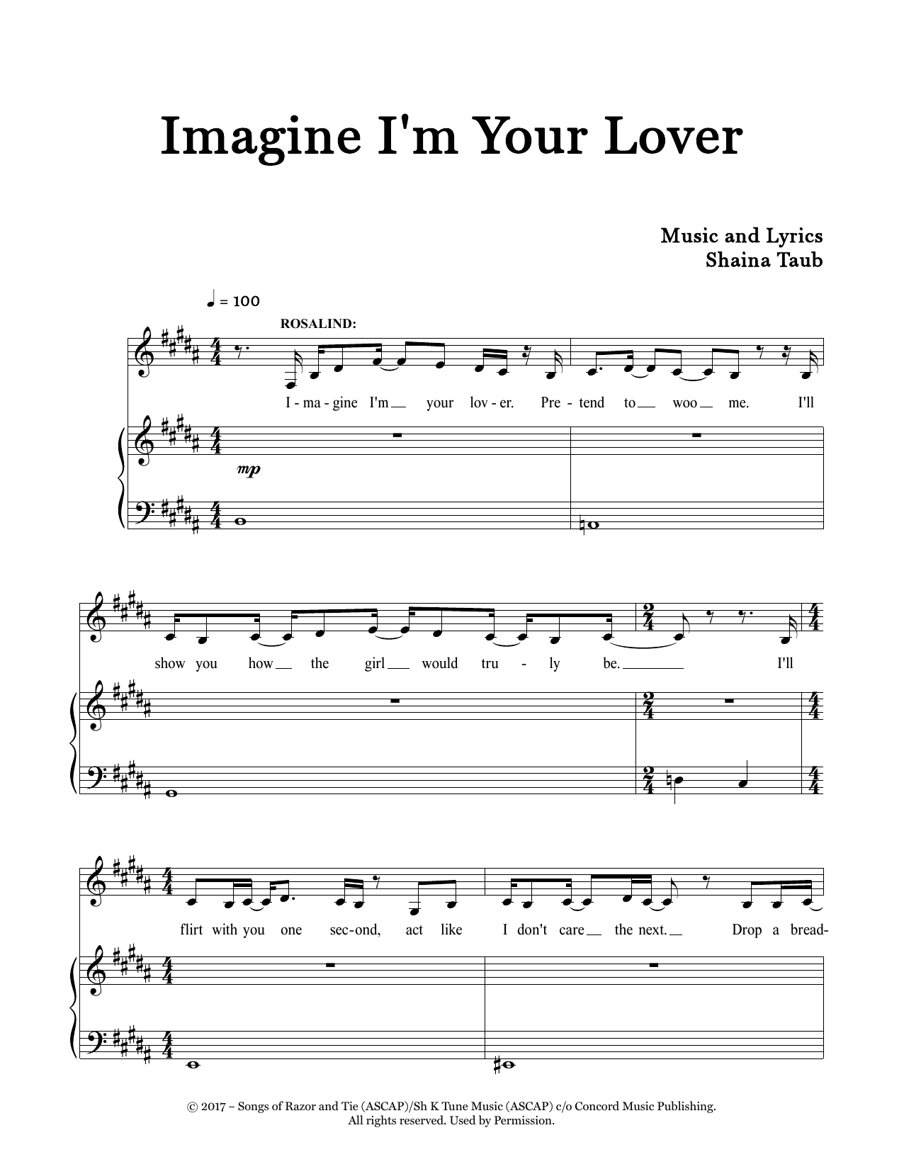 Download Shaina Taub Imagine I'm Your Lover (from As You Like It) Sheet Music and learn how to play Piano & Vocal PDF digital score in minutes