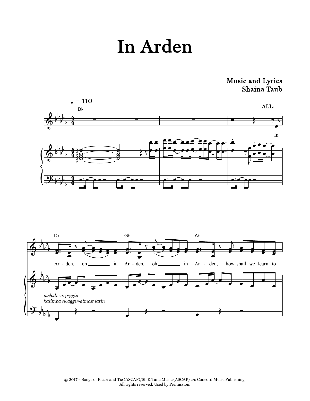 Download Shaina Taub In Arden (from As You Like It) Sheet Music and learn how to play Piano & Vocal PDF digital score in minutes