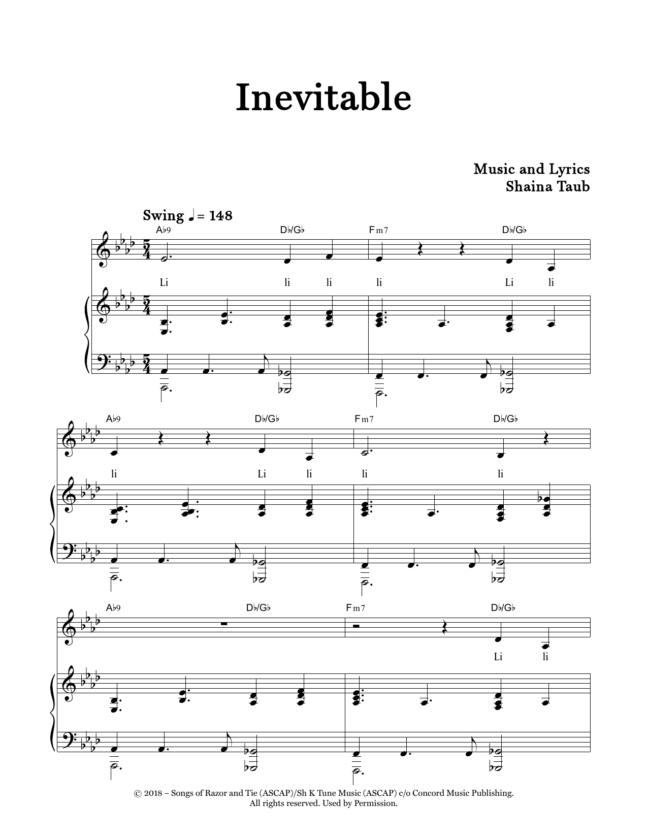 Download Shaina Taub Inevitable Sheet Music and learn how to play Piano & Vocal PDF digital score in minutes