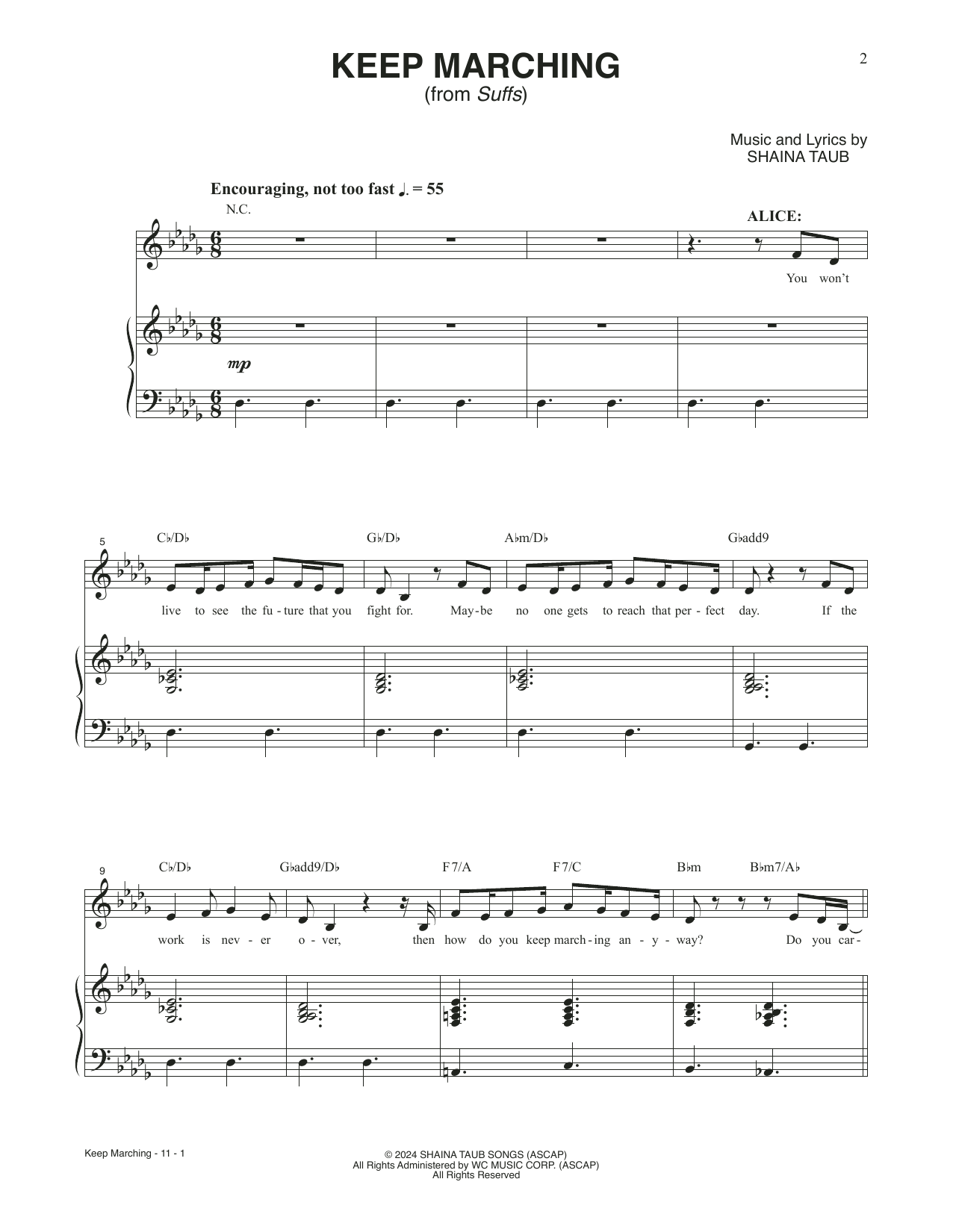 Download Shaina Taub Keep Marching (from Suffs) Sheet Music and learn how to play Piano & Vocal PDF digital score in minutes