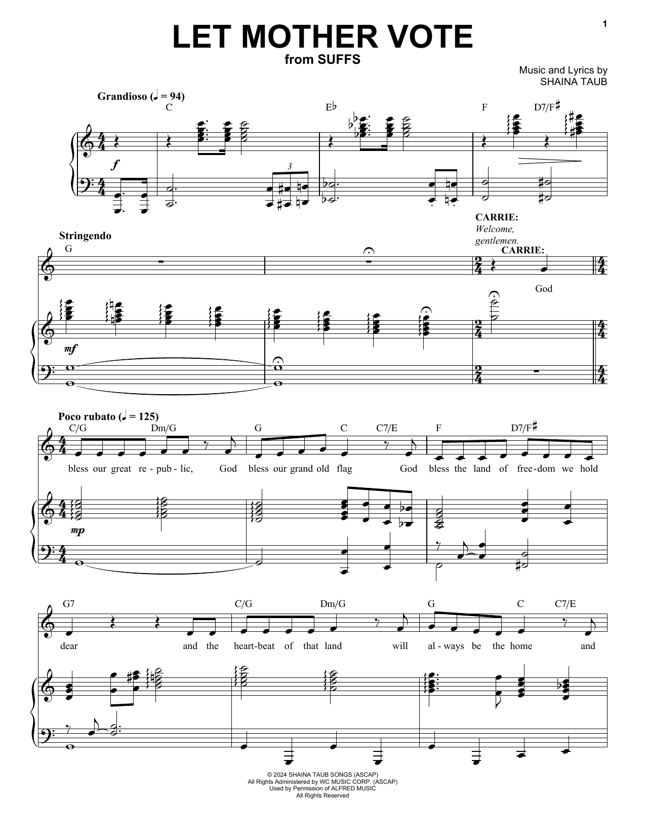 Download Shaina Taub Let Mother Vote (from Suffs) Sheet Music and learn how to play Piano & Vocal PDF digital score in minutes
