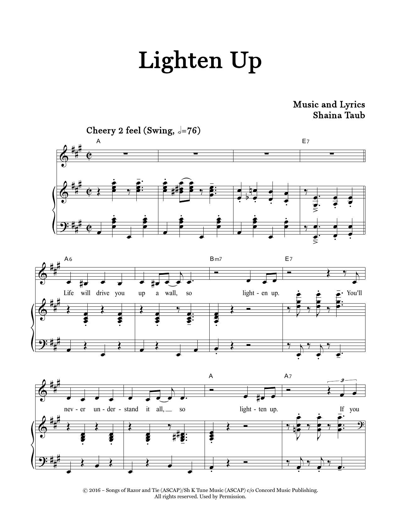 Download Shaina Taub Lighten Up Sheet Music and learn how to play Piano & Vocal PDF digital score in minutes