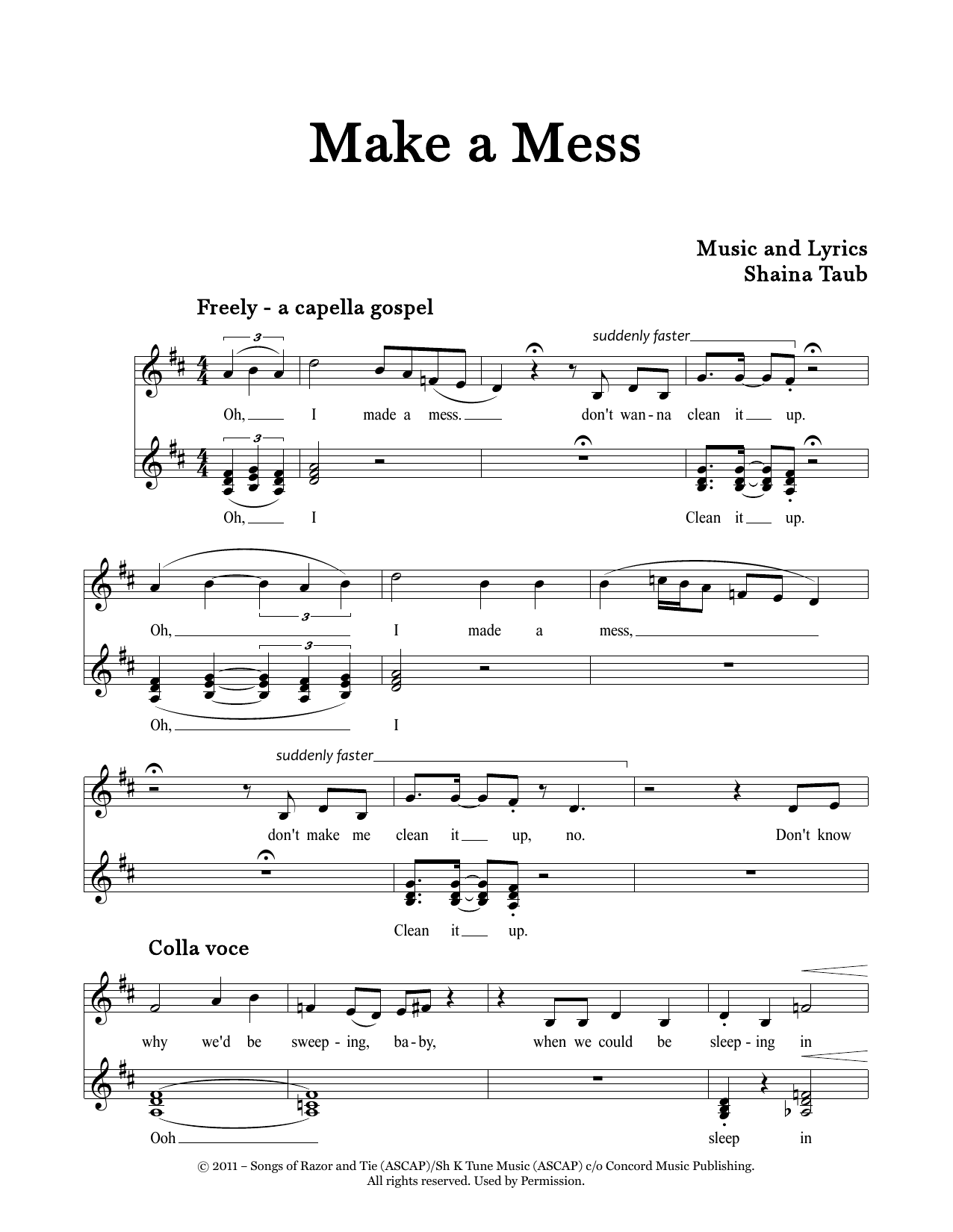 Download Shaina Taub Make A Mess Sheet Music and learn how to play Piano & Vocal PDF digital score in minutes