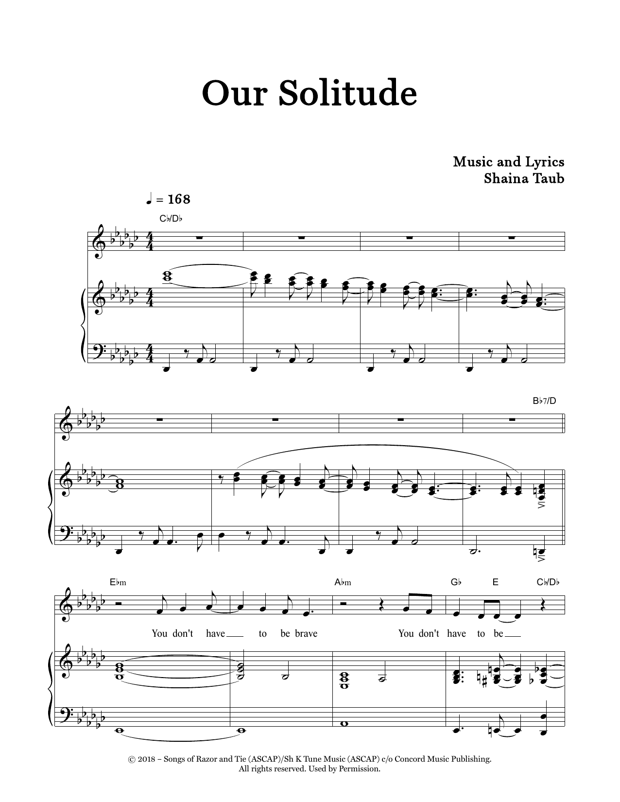 Download Shaina Taub Our Solitude Sheet Music and learn how to play Piano & Vocal PDF digital score in minutes