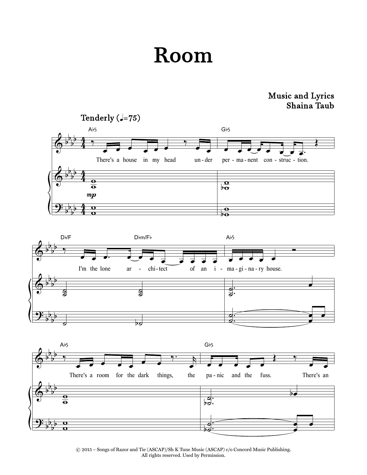 Download Shaina Taub Room Sheet Music and learn how to play Piano & Vocal PDF digital score in minutes