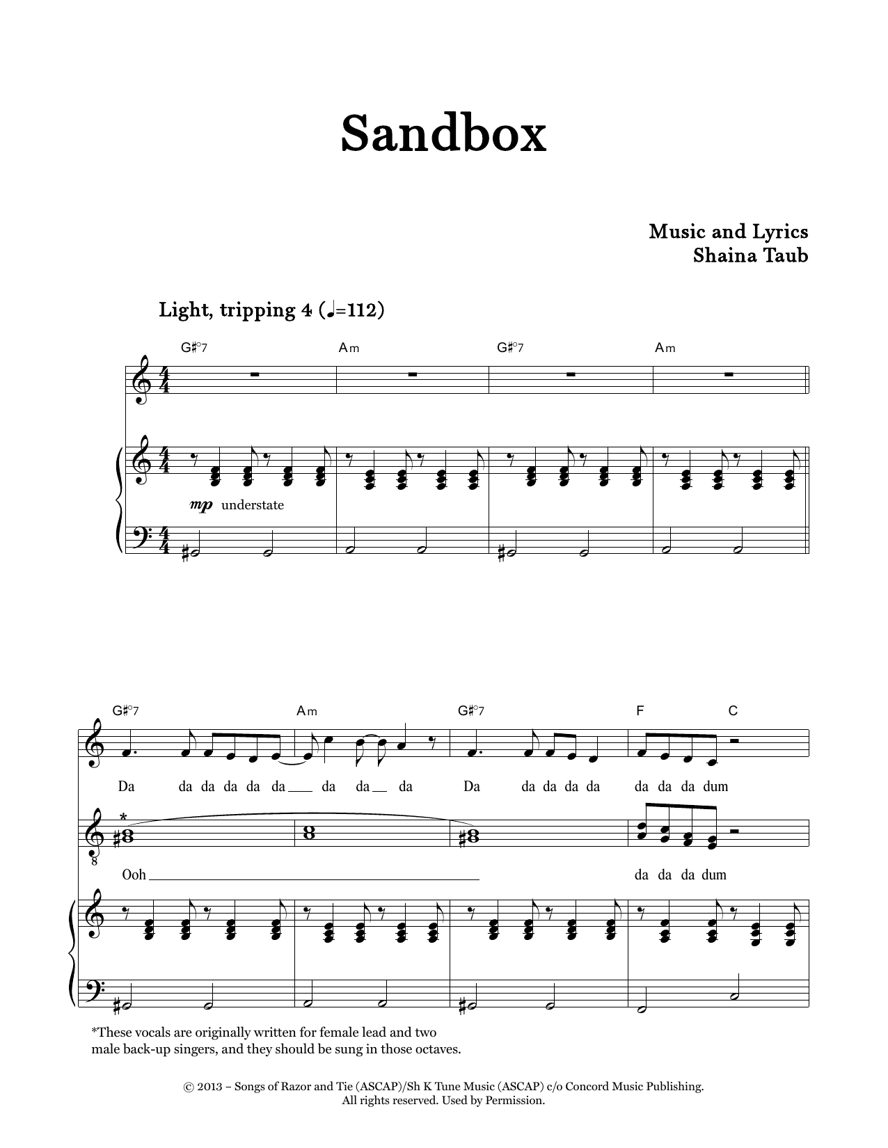 Download Shaina Taub Sandbox Sheet Music and learn how to play Piano & Vocal PDF digital score in minutes