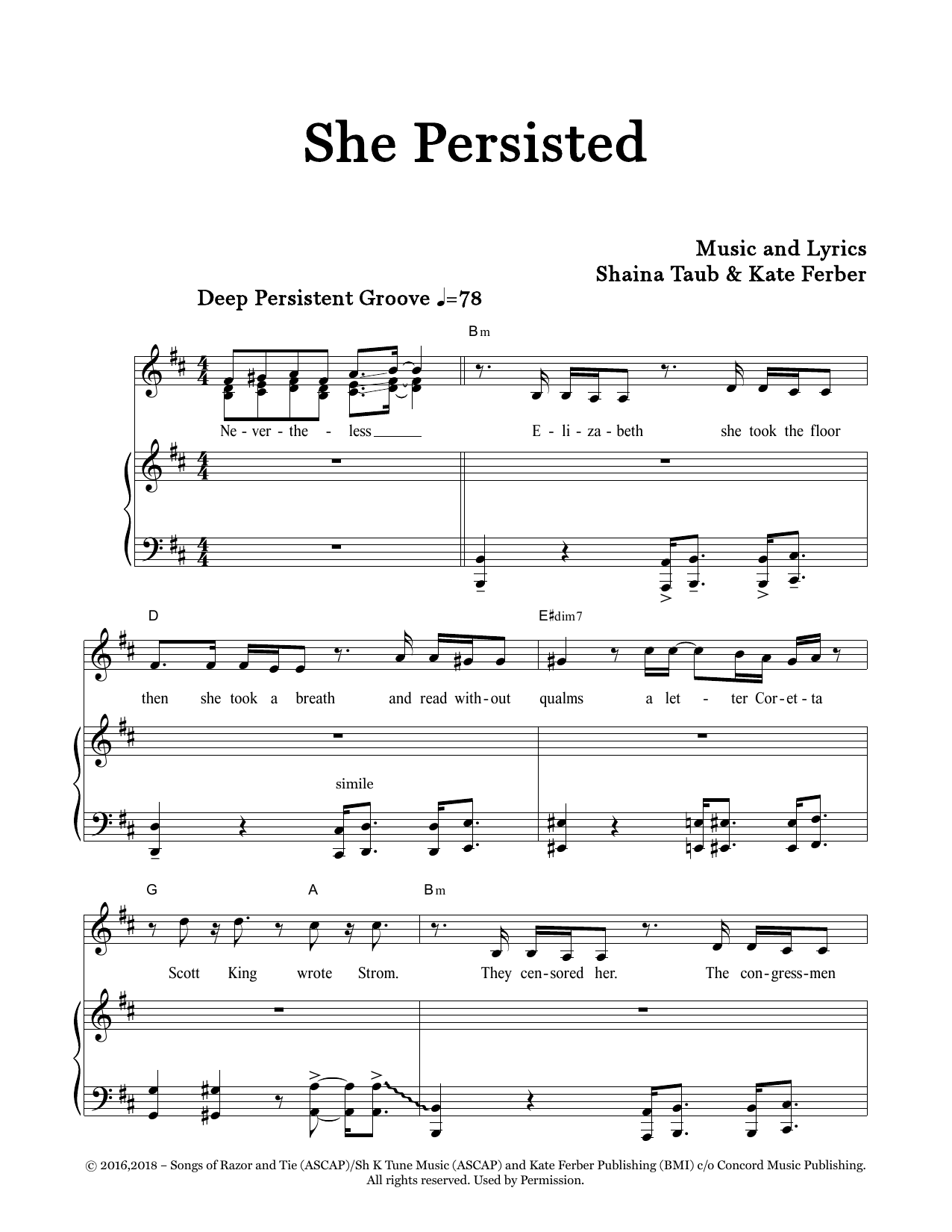 Download Shaina Taub She Persisted (feat. Kate Ferber) Sheet Music and learn how to play Piano & Vocal PDF digital score in minutes