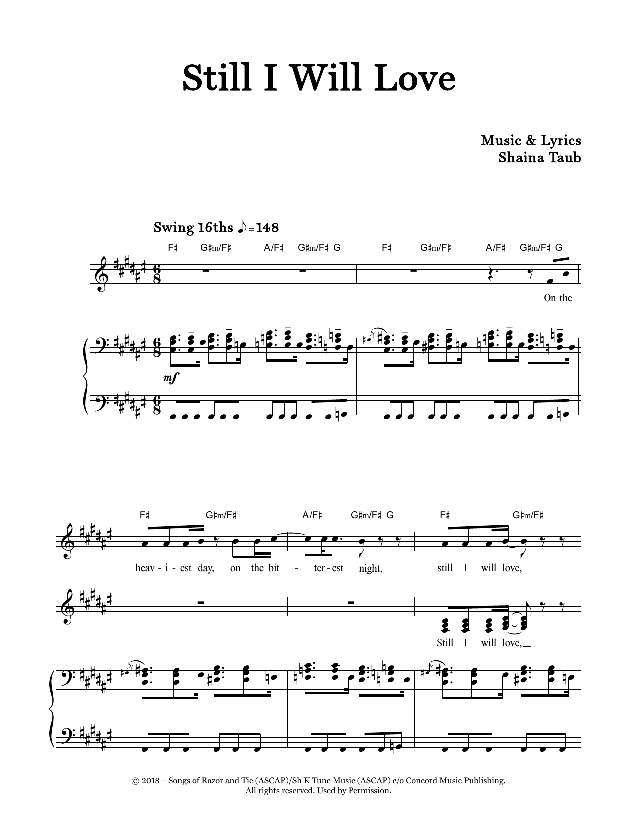 Download Shaina Taub Still I Will Love Sheet Music and learn how to play Piano & Vocal PDF digital score in minutes