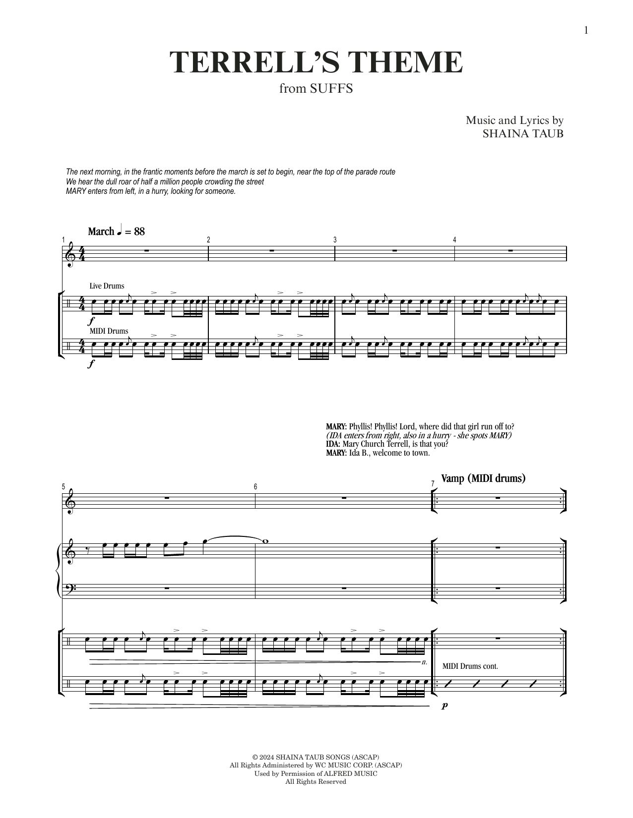 Download Shaina Taub Terrell's Theme (from Suffs) Sheet Music and learn how to play Piano & Vocal PDF digital score in minutes