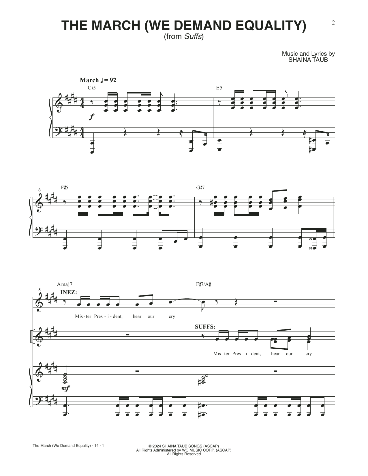 Download Shaina Taub The March (We Demand Equity) (from Suffs) Sheet Music and learn how to play Piano & Vocal PDF digital score in minutes