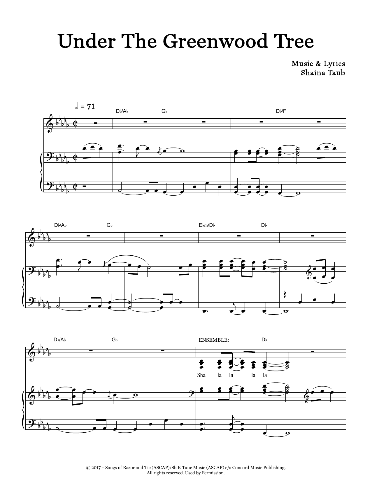 Download Shaina Taub Under The Greenwood Tree (from As You Like It) Sheet Music and learn how to play Piano & Vocal PDF digital score in minutes