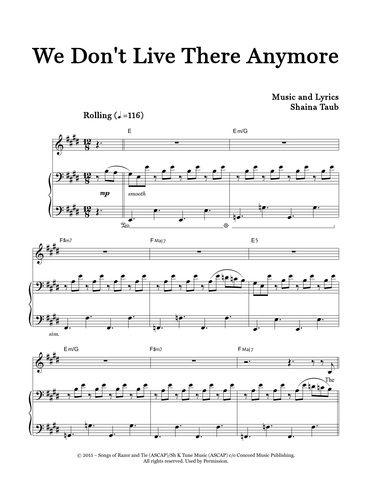 Download Shaina Taub We Don't Live There Anymore Sheet Music and learn how to play Piano & Vocal PDF digital score in minutes
