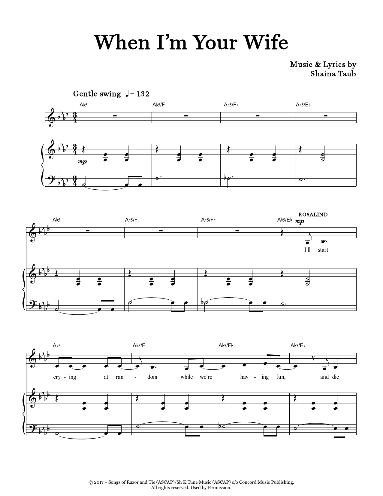 Download Shaina Taub When I'm Your Wife (from As You Like It) Sheet Music and learn how to play Piano & Vocal PDF digital score in minutes